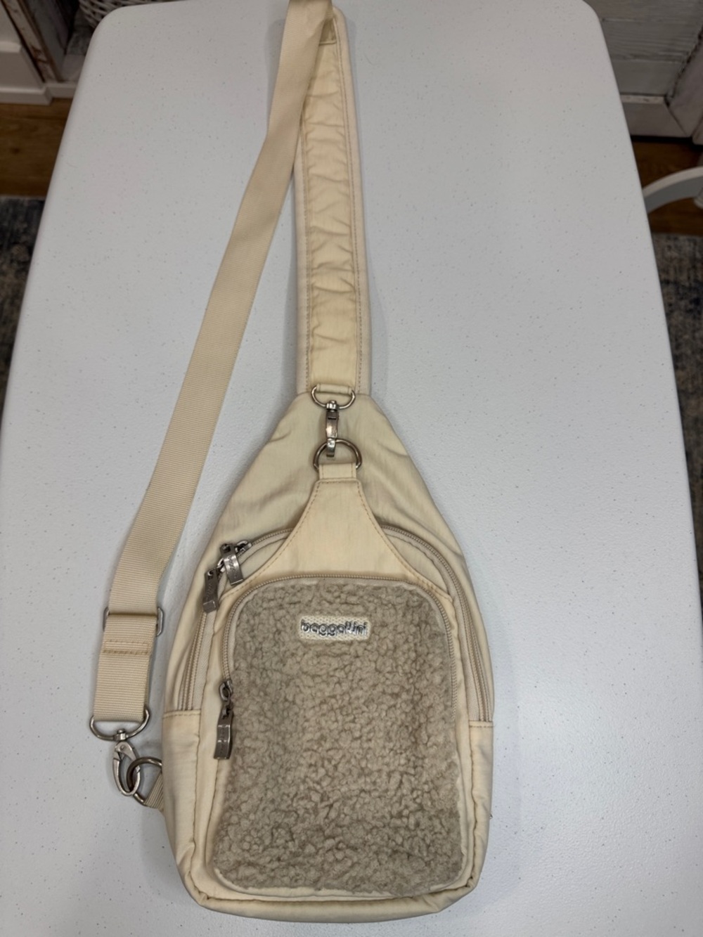 Baggallini Cream Sherpa Front Crossbody Sling